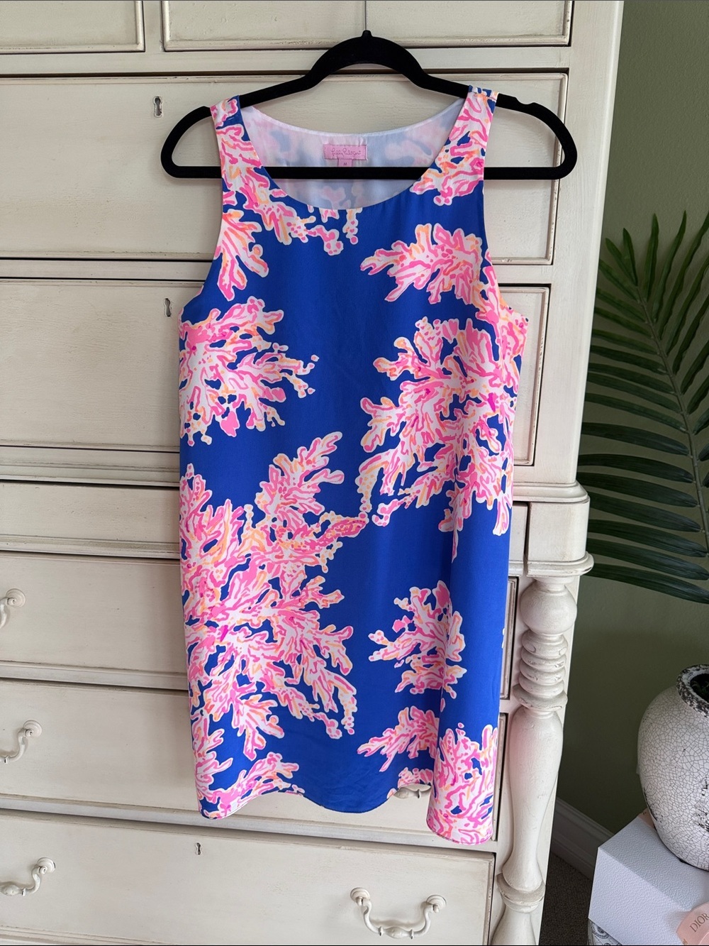 Lilly Pulitzer Jackie Silk Blue Dress with Pink Coral Print size M